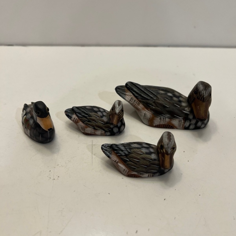 4 Small Painted Soapstone Duck Handmade